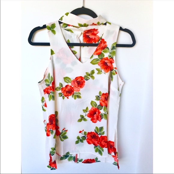 The Chic Petunia Tops - Last one! Size small!! Ivory&red choker tank